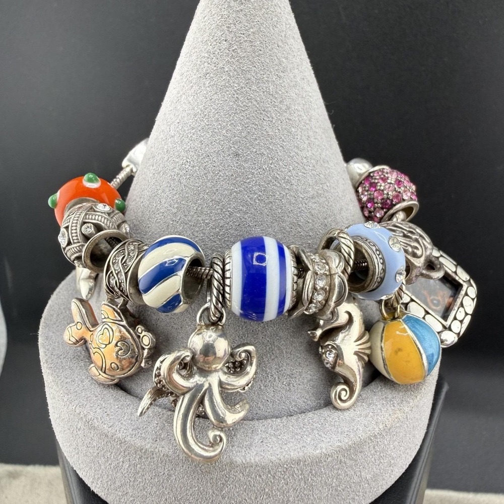 Brighton Charm Bracelet Silver Tone Slider beach Summer Photo Ocean 6.5"